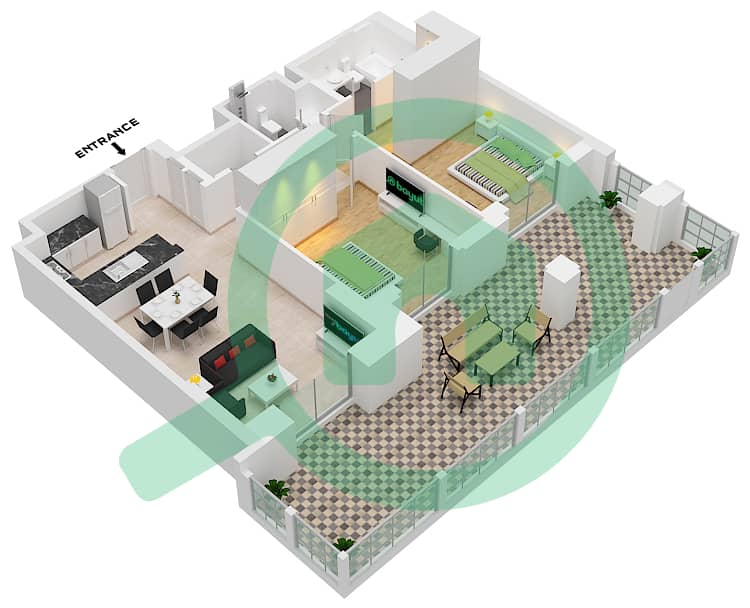 Здание Ламаа 1 - Апартамент 2 Cпальни планировка Тип/мера A7-UNIT-G05-GROUND FLOOR interactive3D