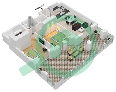 المخططات الطابقية لتصميم النموذج / الوحدة A1-UNIT-G06-GROUND FLOOR شقة 2 غرفة نوم - بناية لماع 1