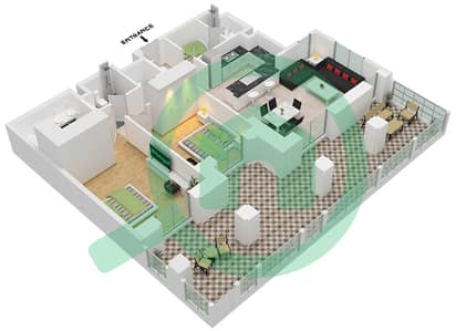 المخططات الطابقية لتصميم النموذج / الوحدة B2-UNIT-G08 شقة 2 غرفة نوم - بناية لماع 1