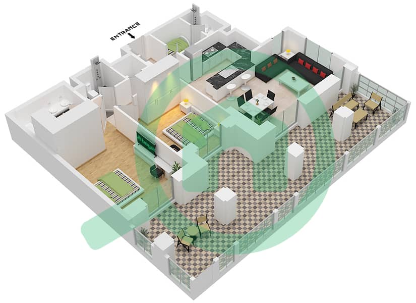 Lamaa Building 1 - 2 Bedroom Apartment Type/unit B2-UNIT-G08 Floor plan interactive3D