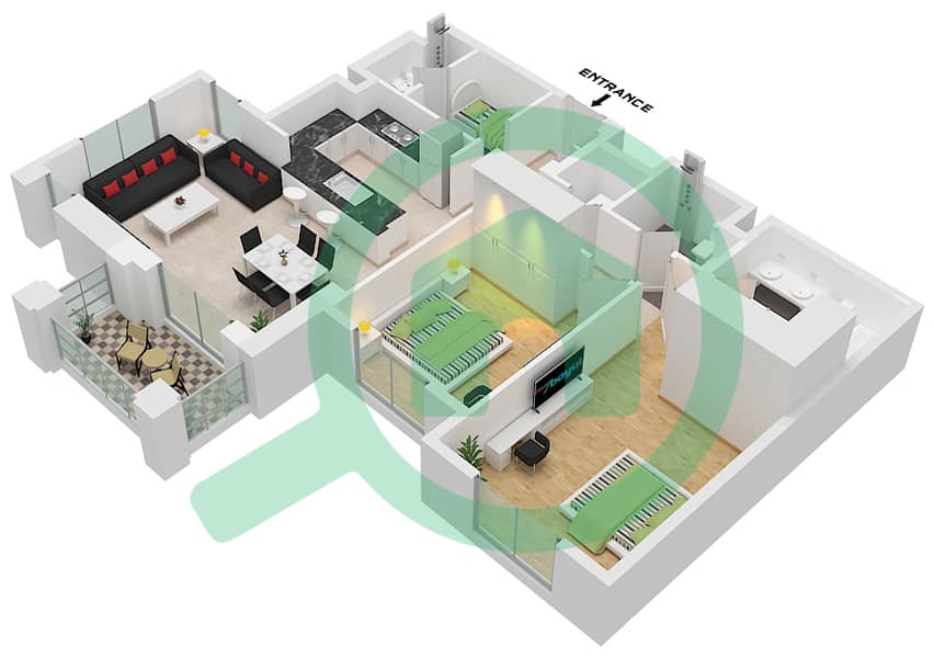 Lamaa Building 1 - 2 Bedroom Apartment Type/unit B1-UNIT-103-203-403-FLOOR Floor plan interactive3D