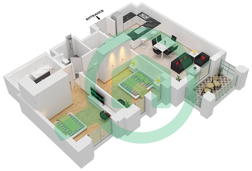 Lamaa Building 1 - 2 Bedroom Apartment Type/unit A1-UNIT-106-206-306-FLOOR Floor plan interactive3D