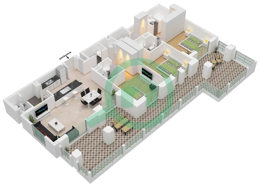 Lamaa Building 1 - 3 Bedroom Apartment Type/unit A1-UNIT-G07-GROUND FLOOR Floor plan interactive3D