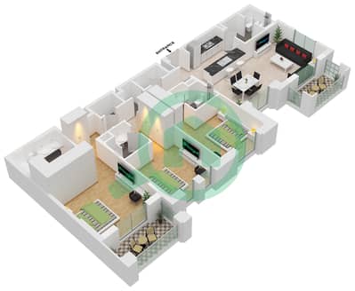 المخططات الطابقية لتصميم النموذج / الوحدة A1-UNIT-504-604-FLOOR 5,6 شقة 3 غرف نوم - بناية لماع 1