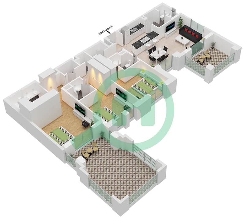 Lamaa Building 1 - 3 Bedroom Apartment Type/unit B1-UNIT-105-LEVEL 1 Floor plan interactive3D