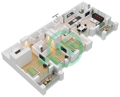 المخططات الطابقية لتصميم النموذج / الوحدة A1-UNIT-304-404-FLOOR 3,4 شقة 3 غرف نوم - بناية لماع 1