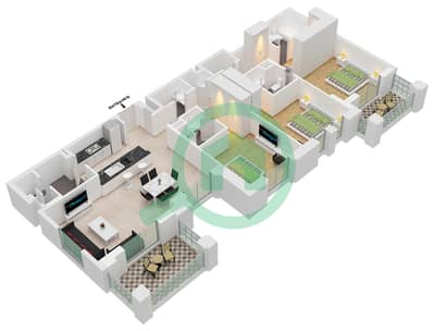 المخططات الطابقية لتصميم النموذج / الوحدة A1-UNIT-107-207-FLOOR 1,2 شقة 3 غرف نوم - بناية لماع 1