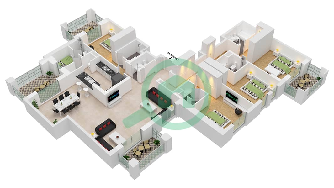 Lamaa Building 1 - 4 Bedroom Apartment Type/unit A2-UNIT-607-FLOOR 6 Floor plan interactive3D