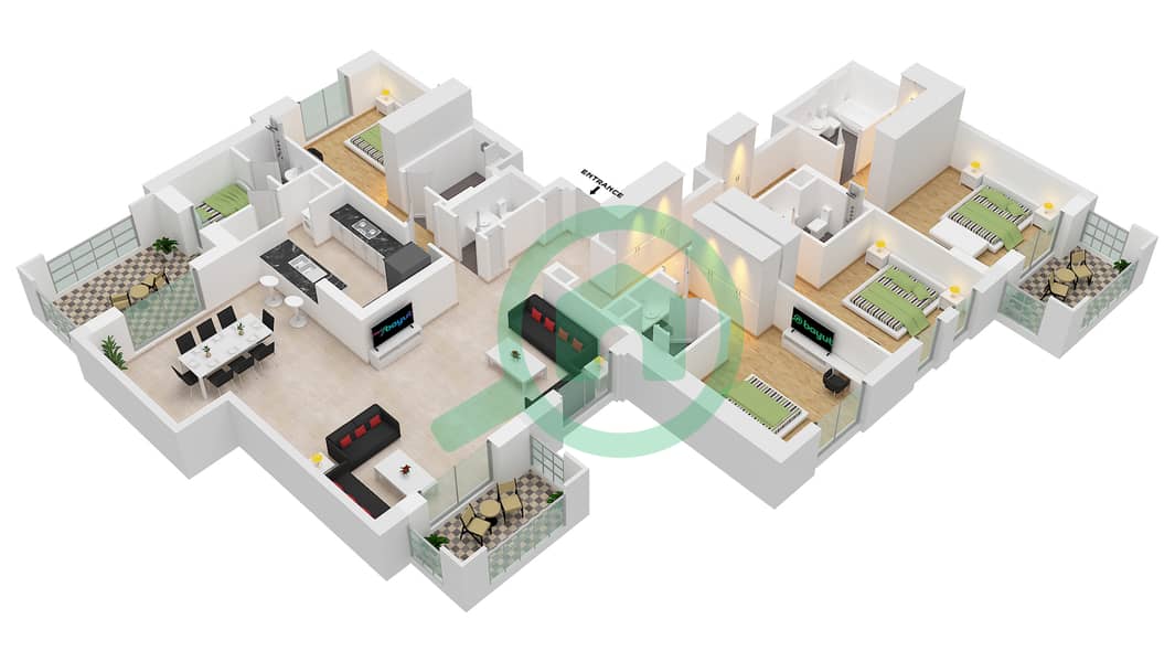 Lamaa Building 1 - 4 Bedroom Apartment Type/unit A1-UNIT-706-FLOOR 7 Floor plan interactive3D