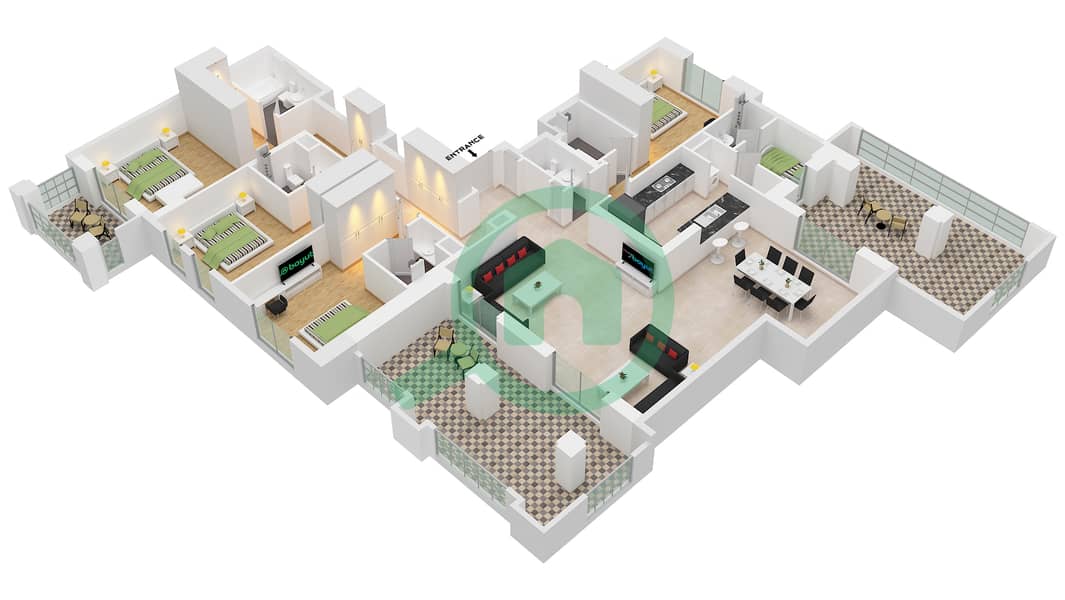 Lamaa Building 1 - 4 Bedroom Apartment Type/unit A1-UNIT-703-FLOOR 7 Floor plan interactive3D