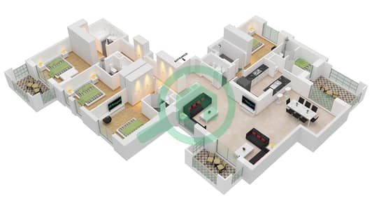 المخططات الطابقية لتصميم النموذج / الوحدة A1-UNIT-903-FLOOR 9 شقة 4 غرف نوم - بناية لماع 1