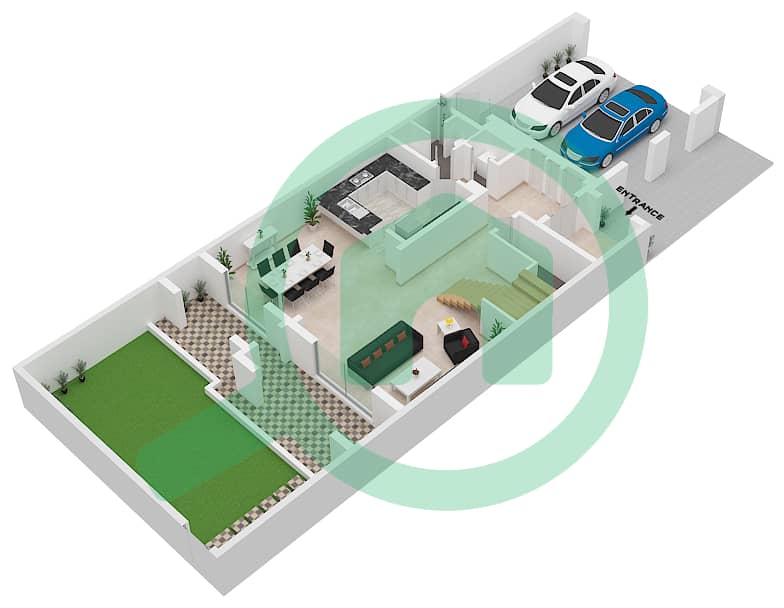 المخططات الطابقية لتصميم النموذج / الوحدة 5B / 27,39,53,67,81 تاون هاوس 2 غرفة نوم - قرية مشرف Ground Floor interactive3D