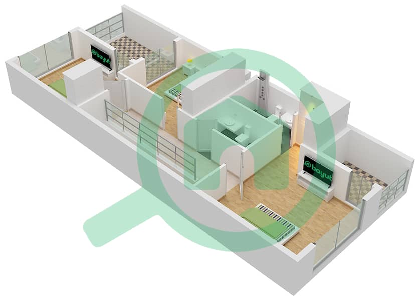 المخططات الطابقية لتصميم النموذج LTH-4C-M تاون هاوس 4 غرف نوم - نيس First Floor interactive3D