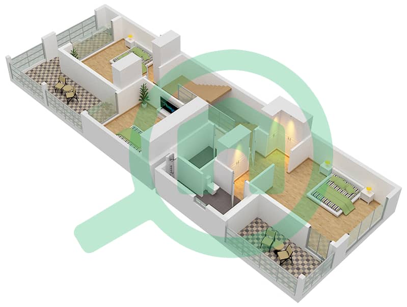 المخططات الطابقية لتصميم النموذج LTH-5C-E تاون هاوس 5 غرف نوم - نيس interactive3D