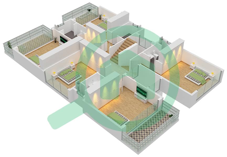 المخططات الطابقية لتصميم النموذج LV-3C تاون هاوس 5 غرف نوم - نيس First Floor interactive3D