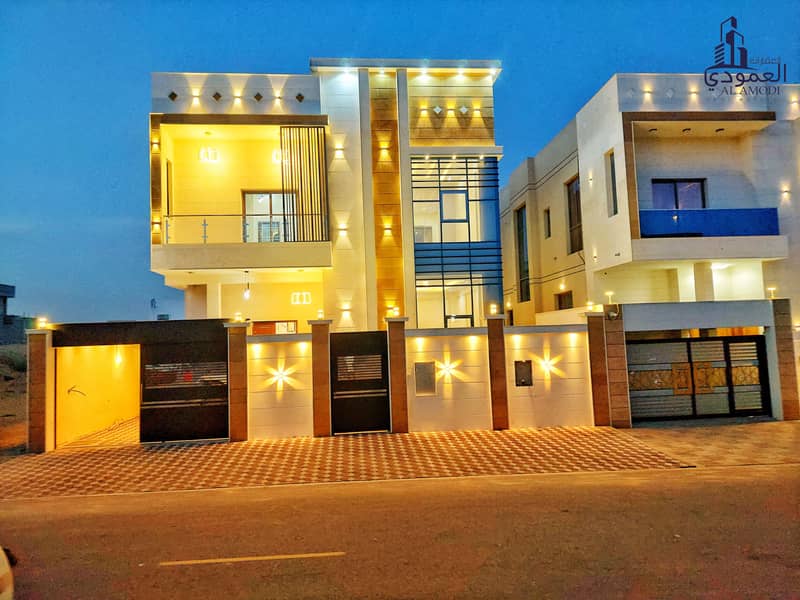 At a snapshot price and without down payment, a villa near the mosque is one of the most luxurious villas in Ajman, with personal design and construct