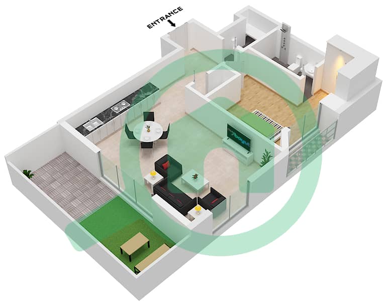 المخططات الطابقية لتصميم الوحدة 47 شقة 1 غرفة نوم - ذا نايبرهود interactive3D