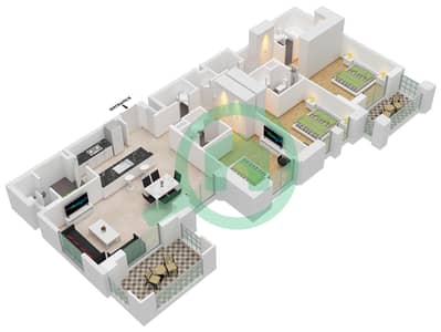 المخططات الطابقية لتصميم النموذج / الوحدة A1-UNIT-407-FLOOR 4 شقة 3 غرف نوم - بناية لماع 1