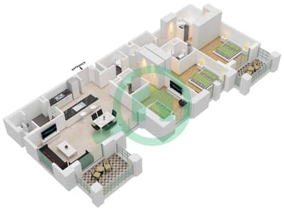 المخططات الطابقية لتصميم النموذج / الوحدة A1-UNIT-307-FLOOR 3 شقة 3 غرف نوم - بناية لماع 1