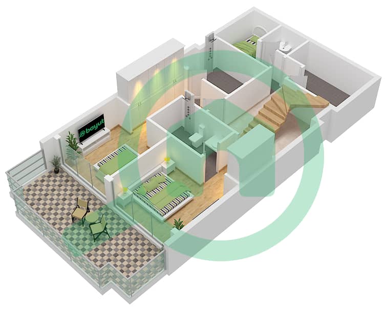 المخططات الطابقية لتصميم الوحدة 308,309 فیلا 2 غرفة نوم - فلل مايرا Lower Floor interactive3D