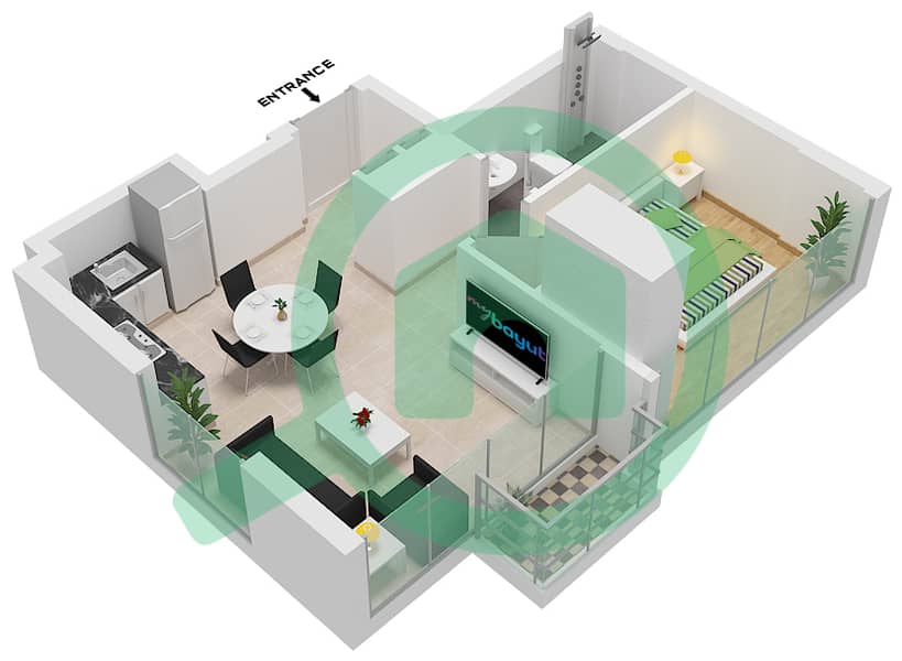 Азизи Ривьера 10 - Апартамент 1 Спальня планировка Тип 5B interactive3D