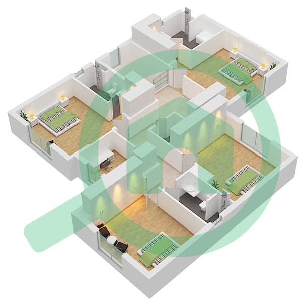 المخططات الطابقية لتصميم النموذج C فیلا 5 غرف نوم - ياس بارك فيوز First Floor interactive3D