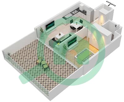 Азизи Ривьера 15 - Апартамент 1 Спальня планировка Тип 3A-FIRST FLOOR