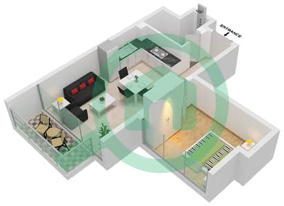 Азизи Ривьера 15 - Апартамент 1 Спальня планировка Тип 2B-FLOOR 2-7