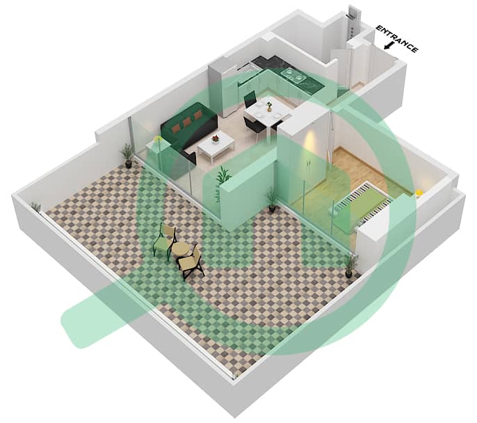 阿齐兹里维埃拉15号楼 - 1 卧室公寓类型2A-FIRST FLOOR戶型图 interactive3D