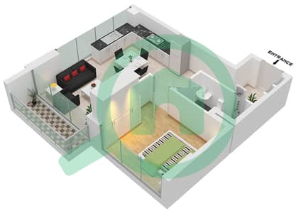 المخططات الطابقية لتصميم النموذج 1B-FLOOR 2-7 شقة 1 غرفة نوم - عزيزي ريفييرا 15