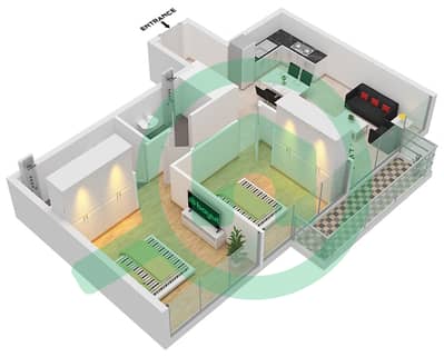 阿齐兹里维埃拉15号楼 - 2 卧室公寓类型1B-FLOOR 2-7戶型图