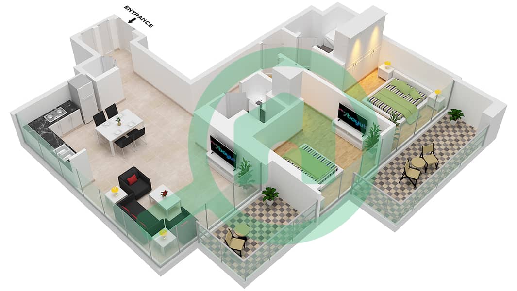 Downtown Views II Tower 3 - 2 Bedroom Apartment Unit 09 FLOOR 2-15, 17-30 Floor plan Unit 09 Floor 2-15, 17-30 interactive3D