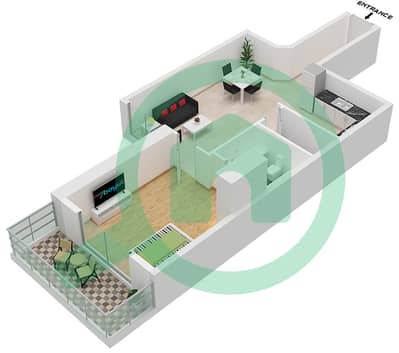 المخططات الطابقية لتصميم الوحدة 2302 شقة 1 غرفة نوم - إليت داون تاون ريزيدنس