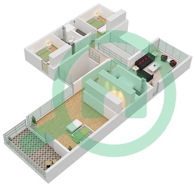 المخططات الطابقية لتصميم النموذج A فیلا 4 غرف نوم - روبينيا First Floor interactive3D