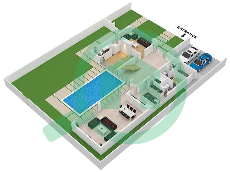 洋槐花区 - 5 卧室别墅类型FOREST VILLA戶型图 Ground Floor interactive3D