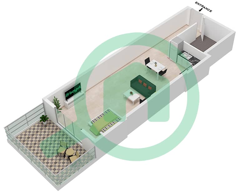 المخططات الطابقية لتصميم النموذج A شقة استوديو - برج هرقل interactive3D