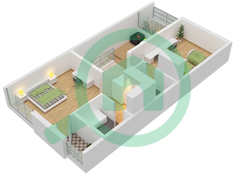 المخططات الطابقية لتصميم النموذج B-1 تاون هاوس 2 غرفة نوم - أزاليا First Floor interactive3D