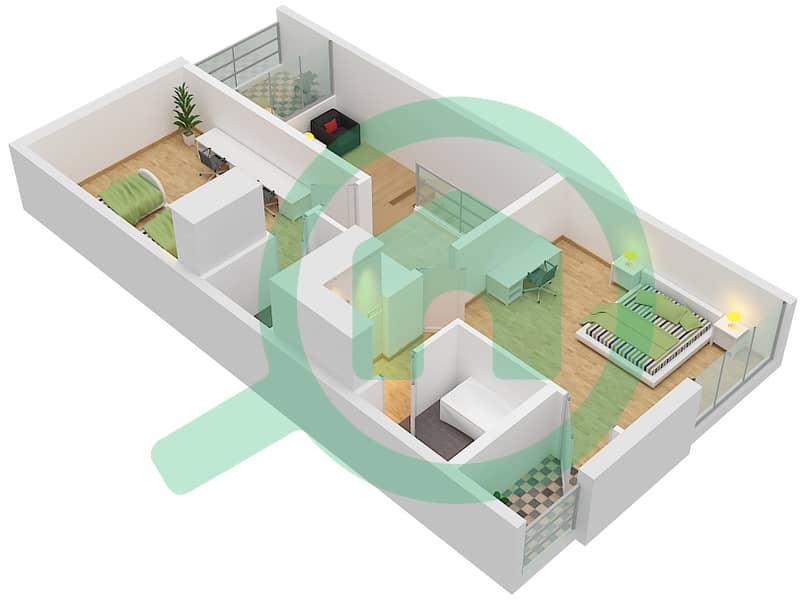 杜鹃花社区 - 2 卧室联排别墅类型A1戶型图 First Floor interactive3D
