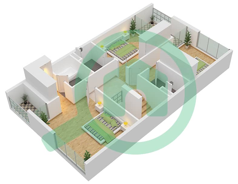 المخططات الطابقية لتصميم النموذج A-1 تاون هاوس 3 غرف نوم - أزاليا First Floor interactive3D