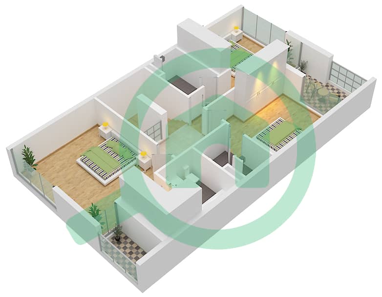 Азалея - Таунхаус 3 Cпальни планировка Тип B1 First Floor interactive3D