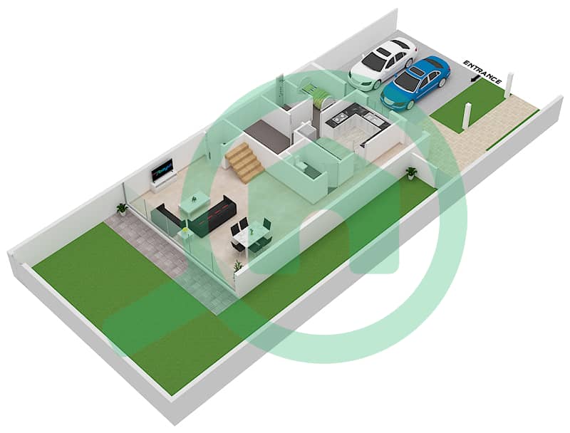 Azalea - 3 Bedroom Townhouse Type CORNER-END-A Floor plan Ground Floor interactive3D