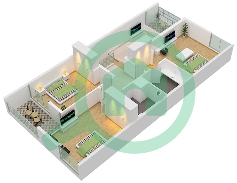 Azalea - 3 Bedroom Townhouse Type CORNER-END-A Floor plan First Floor interactive3D
