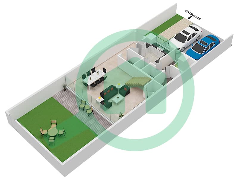 المخططات الطابقية لتصميم النموذج 1-A تاون هاوس 4 غرف نوم - أزاليا Ground Floor interactive3D