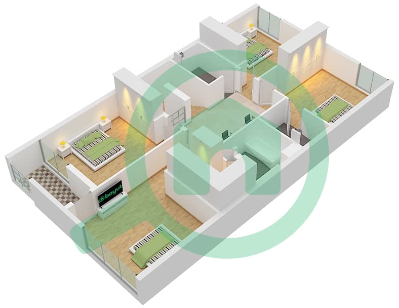 Азалея - Таунхаус 4 Cпальни планировка Тип CORNER-END-A1 First Floor interactive3D