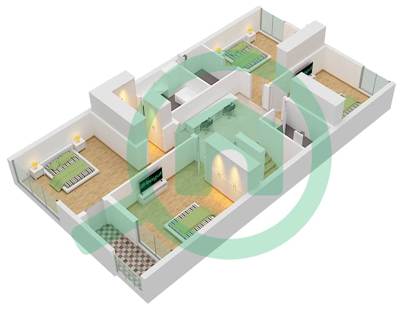 Азалея - Таунхаус 4 Cпальни планировка Тип CORNER-END-B1 First Floor interactive3D