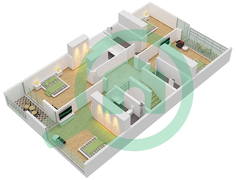 المخططات الطابقية لتصميم النموذج 1B فیلا 4 غرف نوم - أزاليا First Floor interactive3D