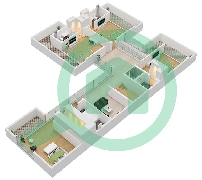 المخططات الطابقية لتصميم النموذج FOREST SIGNATURE VILLA-A فیلا 6 غرف نوم - أزاليا First Floor interactive3D
