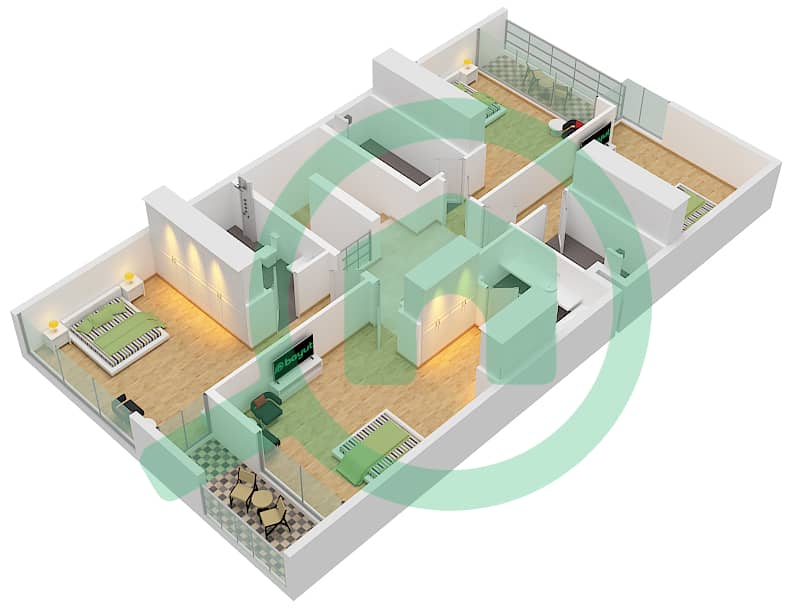 المخططات الطابقية لتصميم النموذج 1A فیلا 4 غرف نوم - أزاليا First Floor interactive3D