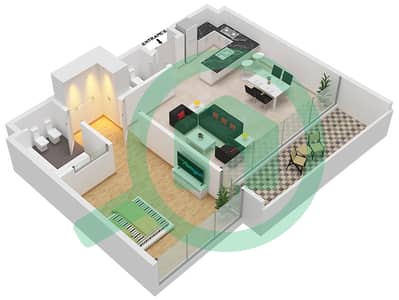 المخططات الطابقية لتصميم الوحدة 30 شقة 1 غرفة نوم - سيسايد هيلز ريزيدنس