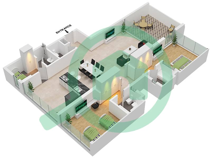 Резиденция Сид-Хиллз - Апартамент 2 Cпальни планировка Единица измерения 41 interactive3D